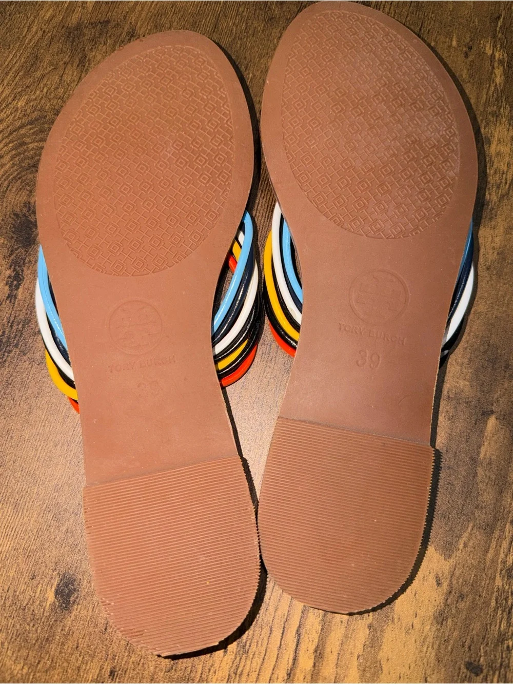 Tory Burch Tan Leather Sandals with Multicolor Braided Straps